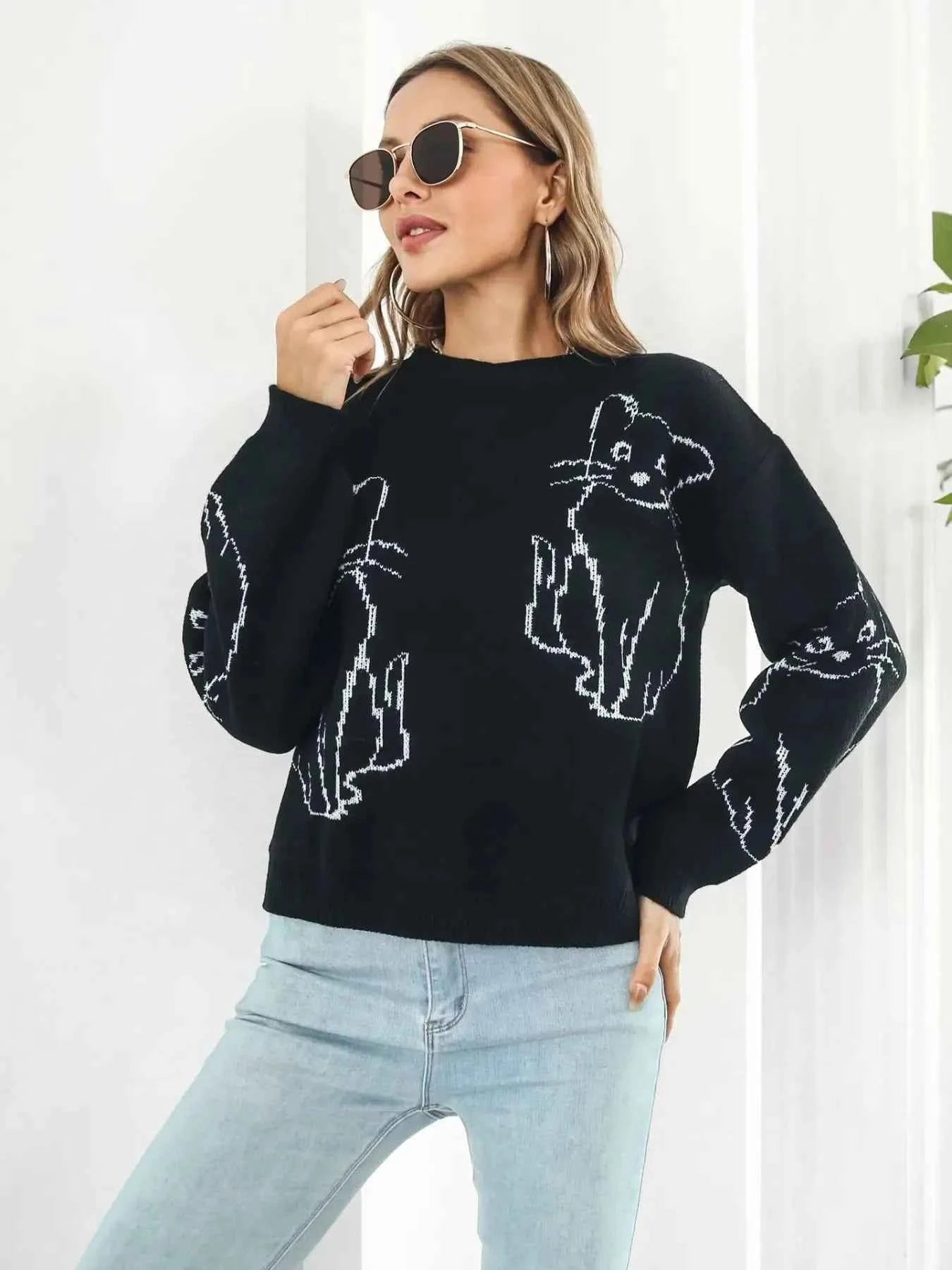 Round Neck Long Sleeve Sweater 171555ea-3a50-430b-a99b-0c796e3df446-Max-Origin