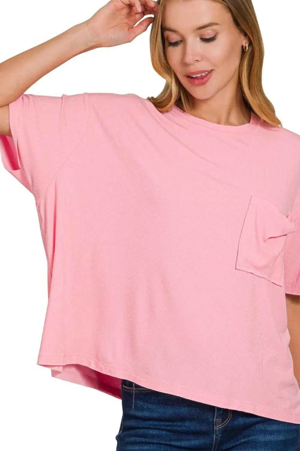 Zenana Oversized Ribbed Round Neck Short Sleeve Tee DK PINK 1726abdc-7837-4c4e-9006-7bde0d854a0f-Max-Origin