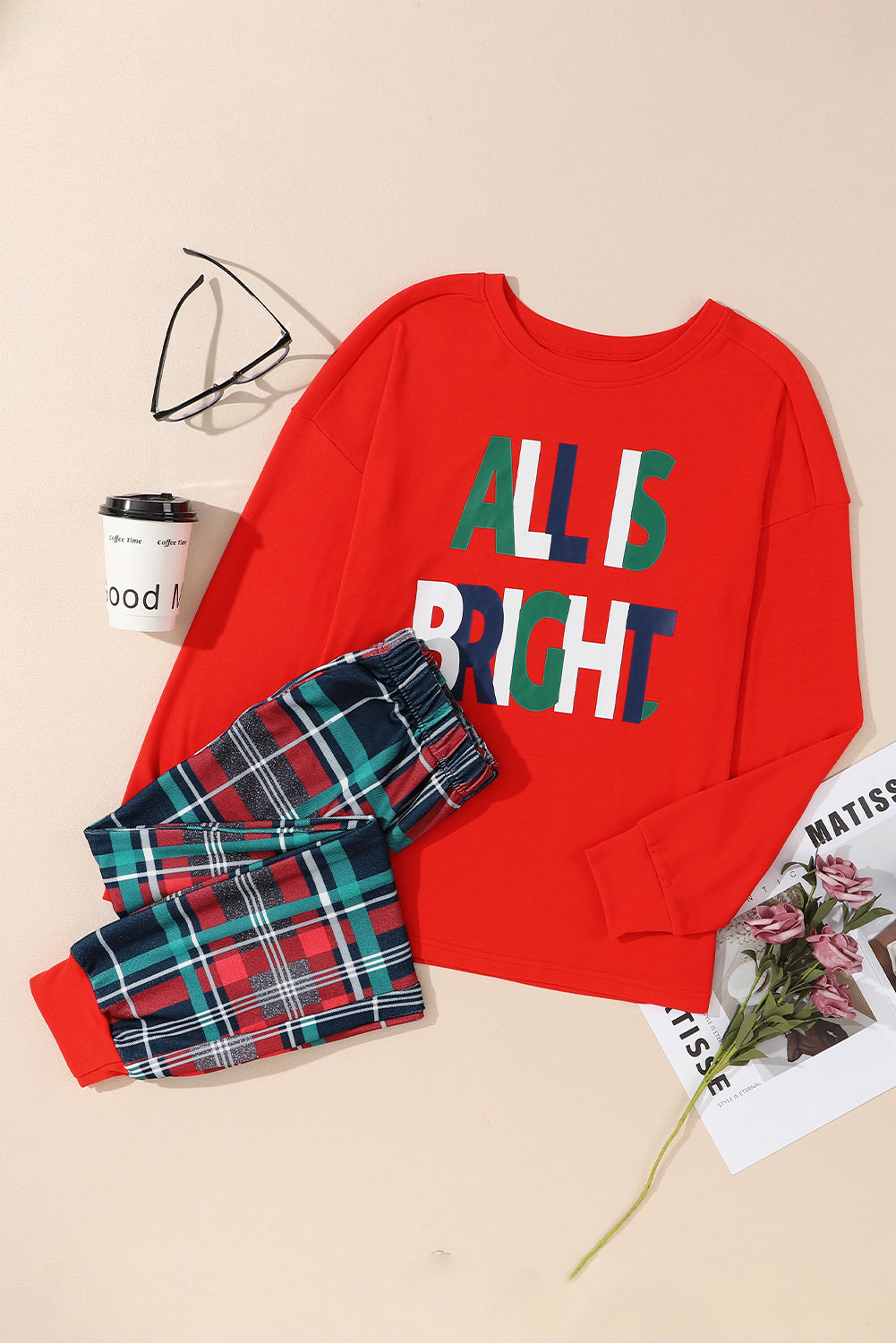 Multicolor ALL IS BRIGHT Christmas Plaid Pajama Set 1795f45d7c28d070