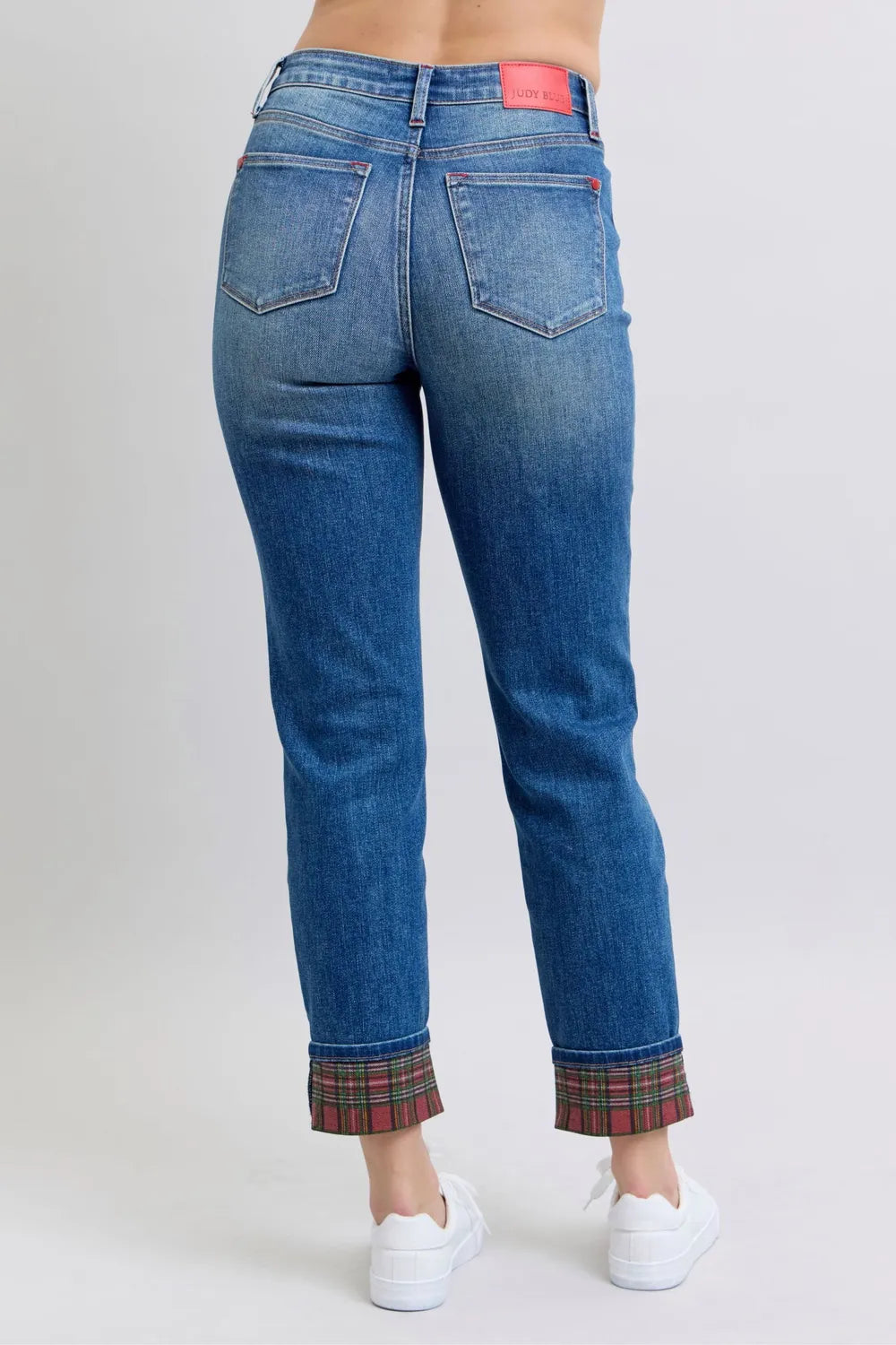 Judy Blue Full Size Plaid Print Cuff Straight Leg Jeans with Pockets 179a94ad-3db8-42d9-80b3-e93d011905e5-Max