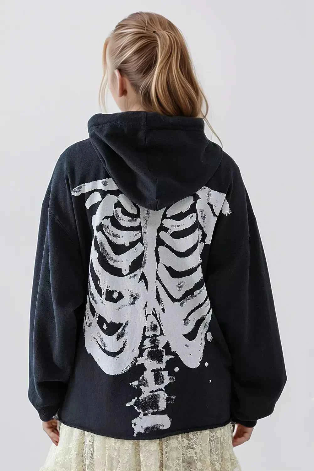 Skeleton Zip Up Drawstring Hoodie 17e4d97e-4c09-4e66-92bc-079bc48fabac-Max
