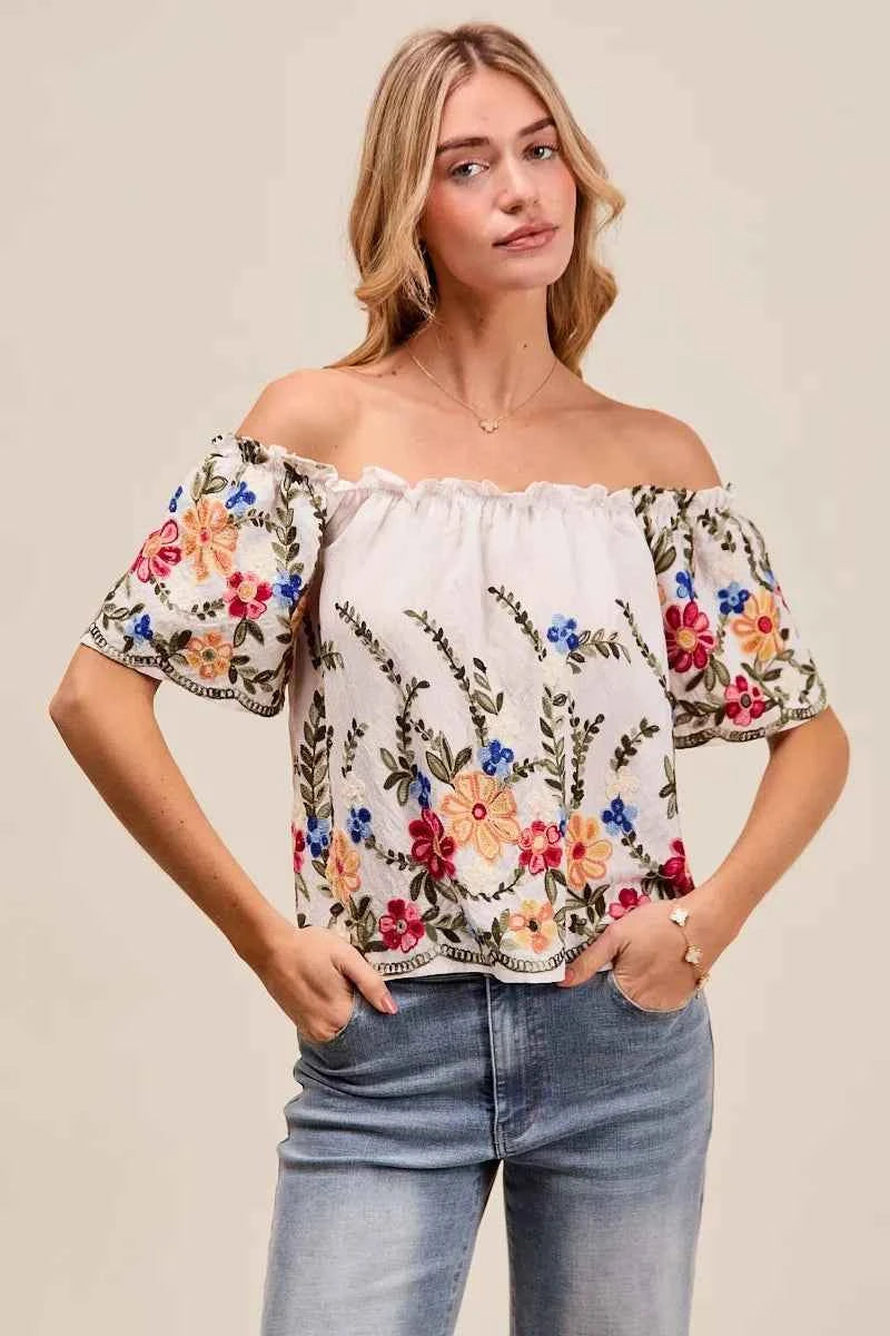 SO ME Floral Embroidered Two Way Off The Shoulder Blouse OFF WHITE 17e758ac290146d0a9e685a03ef42939-Max-Origin