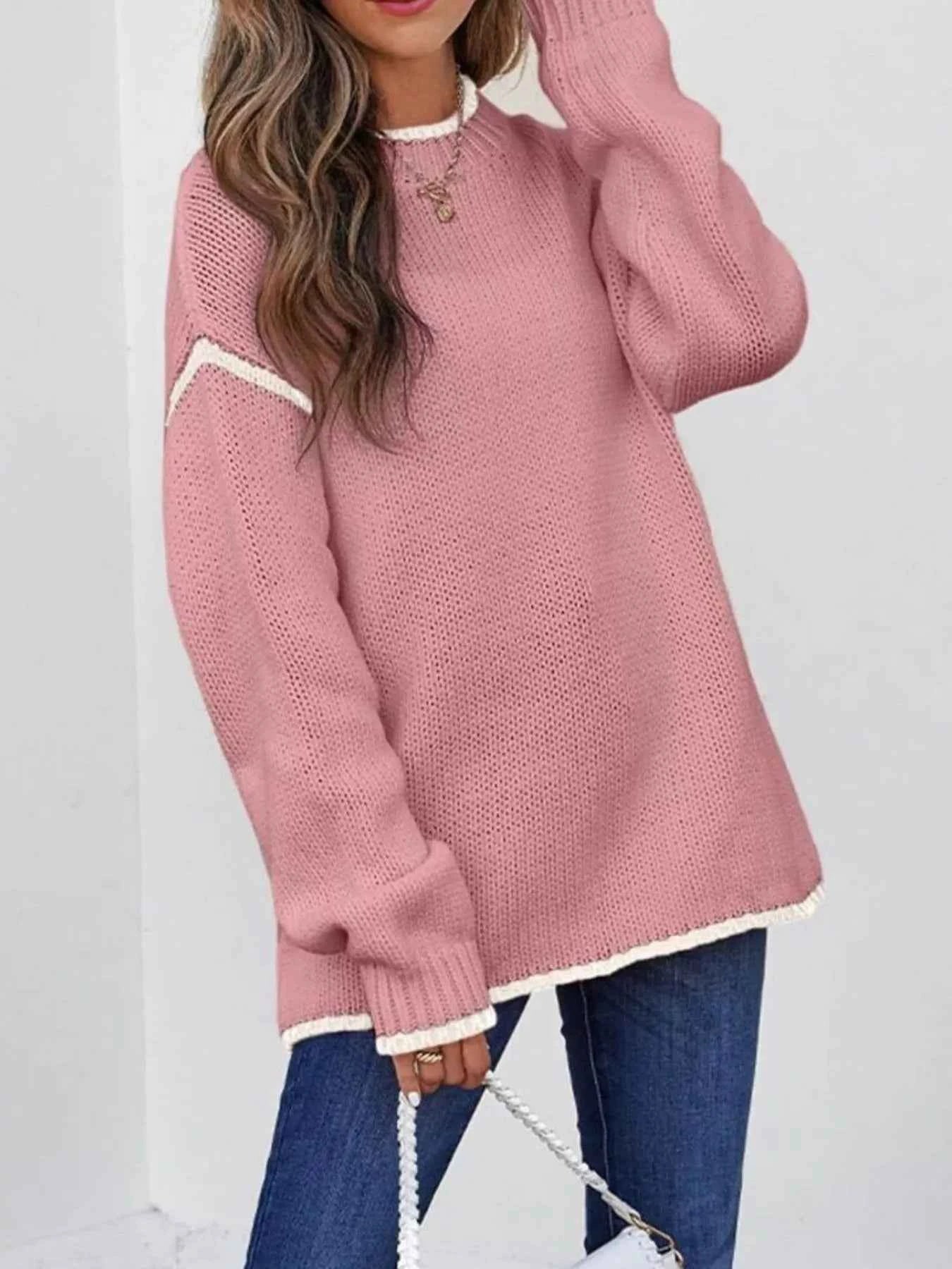 Contrast Trim Long Sleeve Sweater 182a8092-ee6f-43a1-bd8f-3acc6f2cc296-Max-Origin