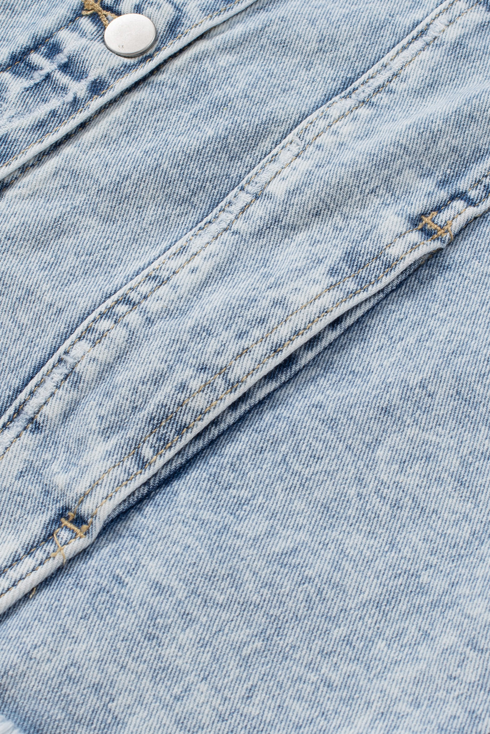 Light Blue Distressed Ripped Raw Hem Buttons Denim Jacket 182dd7955ef798f6