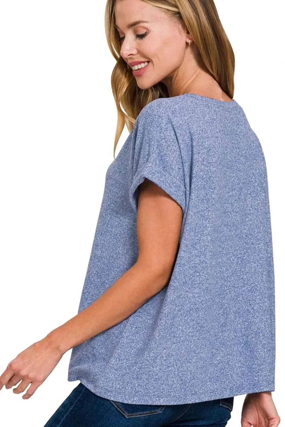 Zenana Soft Melange Hacci V-neck Tee 18455da8-9bc4-4e91-bd87-33eb7bf80f5e-Max-Origin