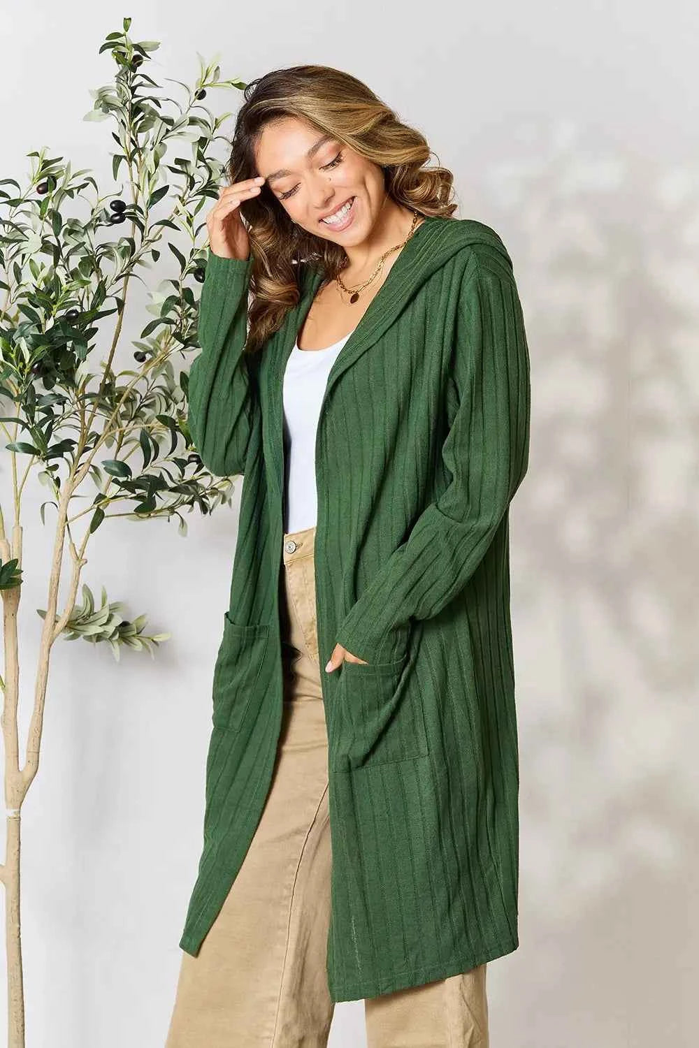 Basic Bae Full Size Hooded Sweater Cardigan 184ee2581a9c4658b54d8f32305a5a6a-Max