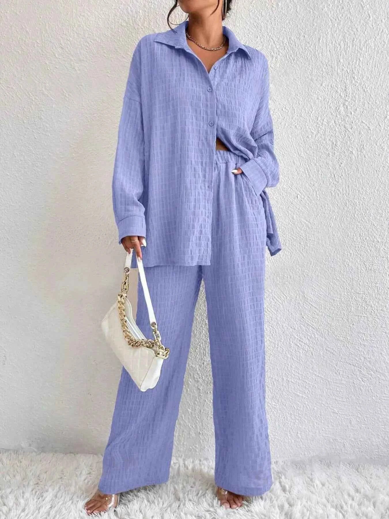 Button Up Long Sleeve Shirt and Pants Set Light Blue 1854837950d44090aa543e2d25640004-Max-Origin