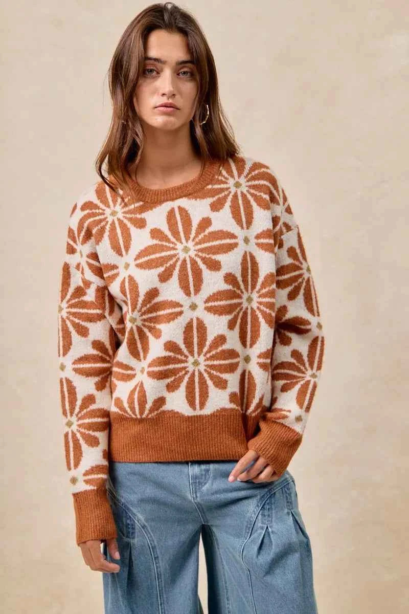 BiBi Flower Pattern Long Sleeve Sweater 186c13f32aed4f019a92716c3e9b1e0b-Max-Origin