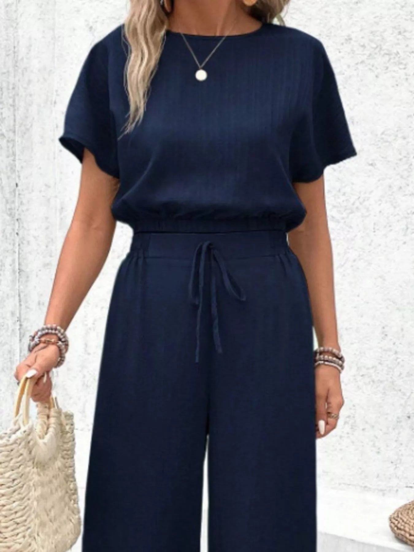 Round Neck Short Sleeve Top and Pants Set 187346b7-56ee-4428-929b-19deab02d1f1-Max-Origin