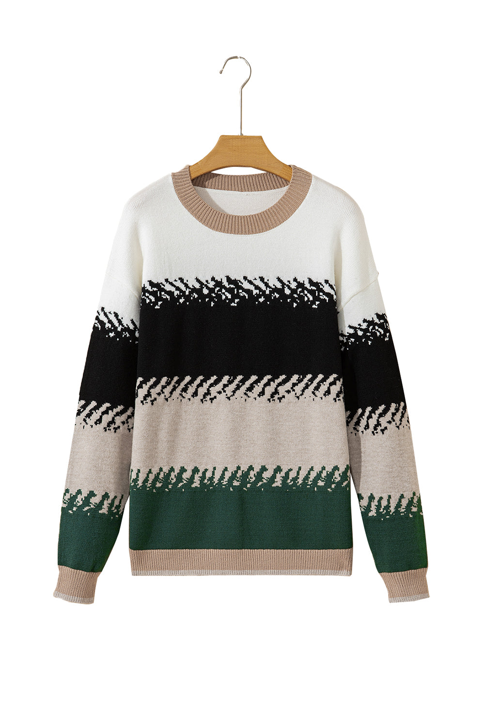 Black Stylish Color Block Pattern Drop Shoulder Sweater 18b01a6c6343e390