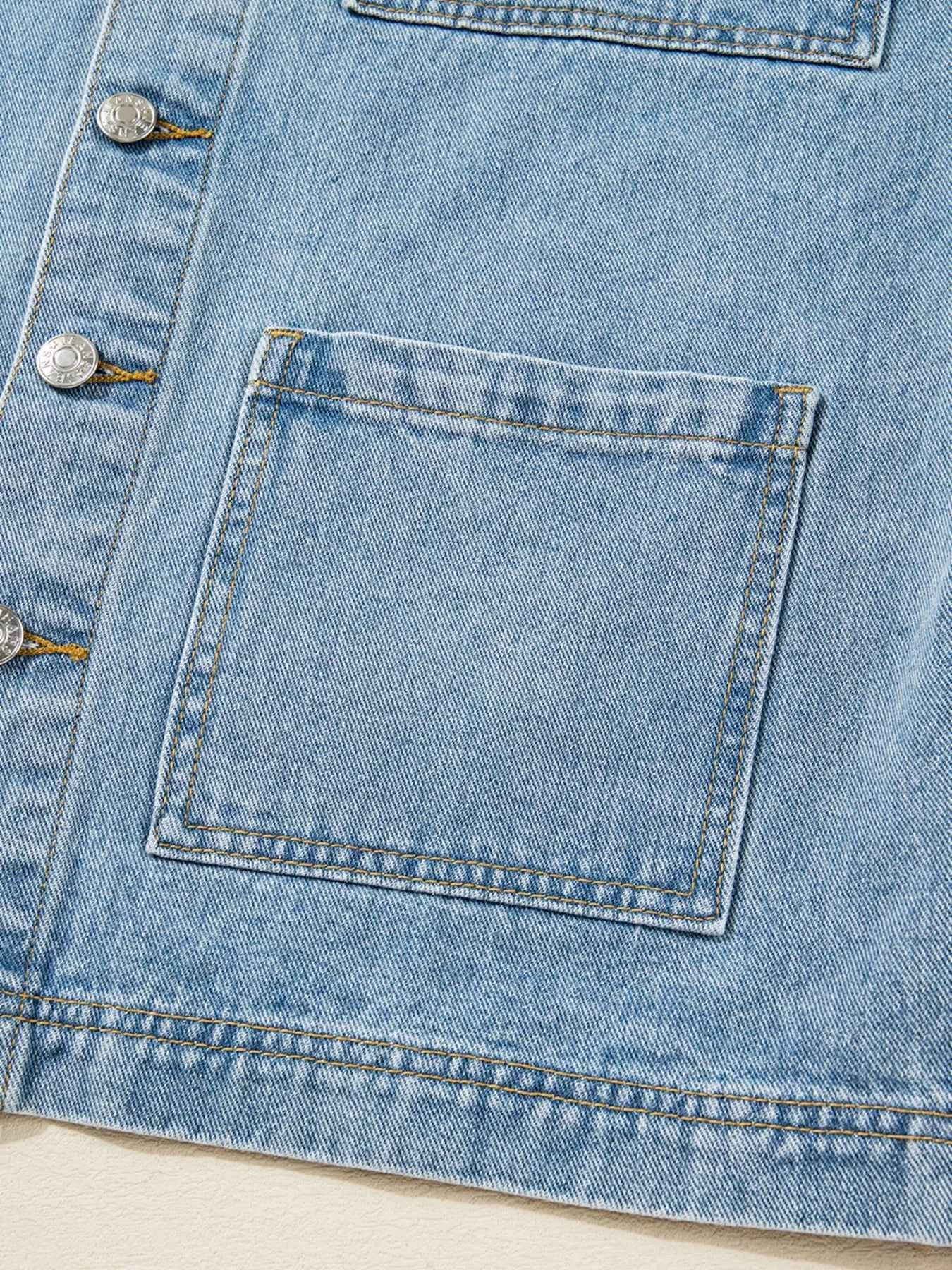 Patched Pockets Side Tie Denim Jacket 18bc8db8a03a406c8cd1ce61a4de075b-Max-Origin