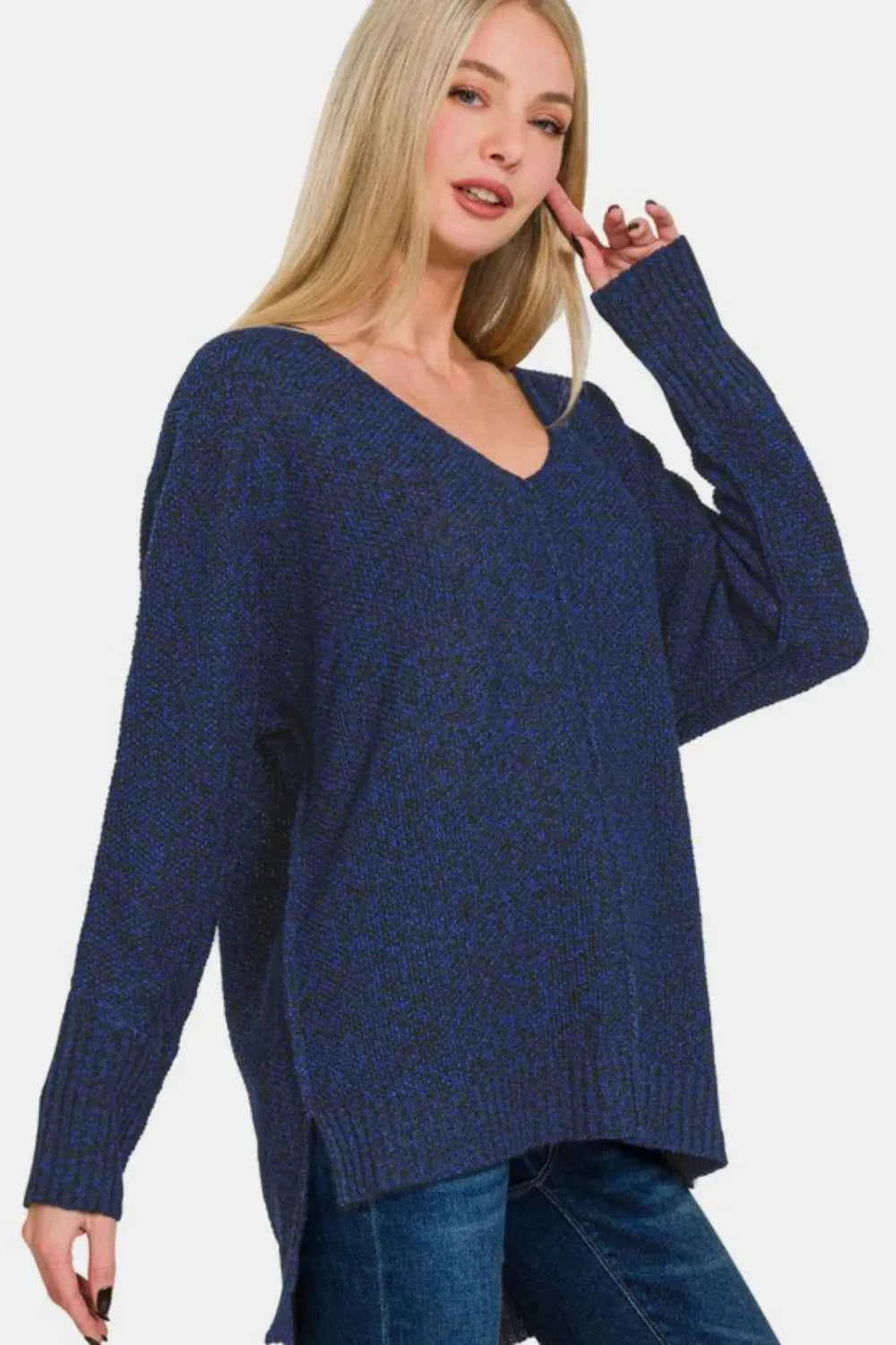 Zenana High-Low Center Seam V-Neck Sweater 18cb4040-9e89-4450-8273-8a6d60f273cc-Max