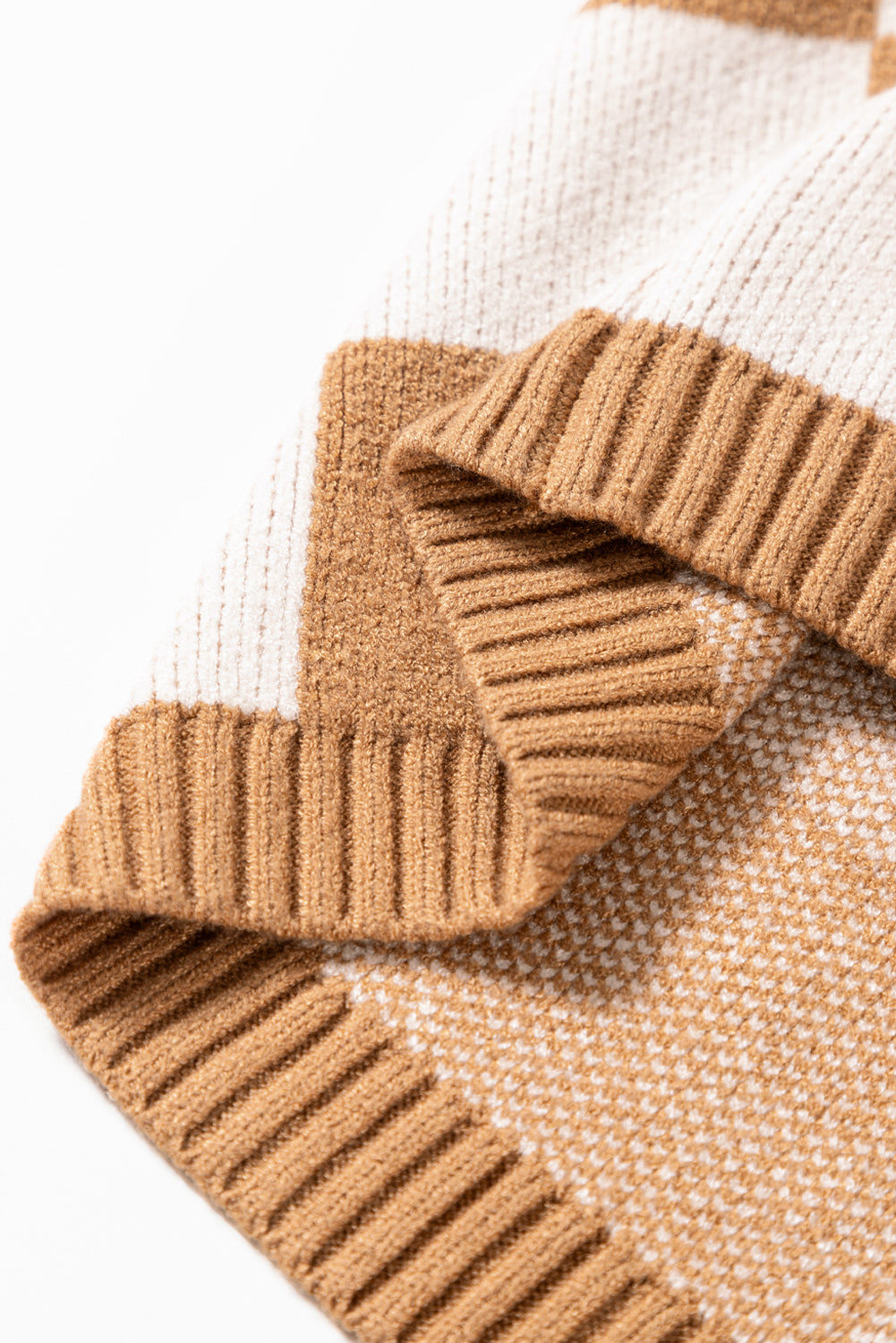 Light French Beige Checkered Knit Dolman Short Sleeve Sweater 18e78b5c8a2b7233