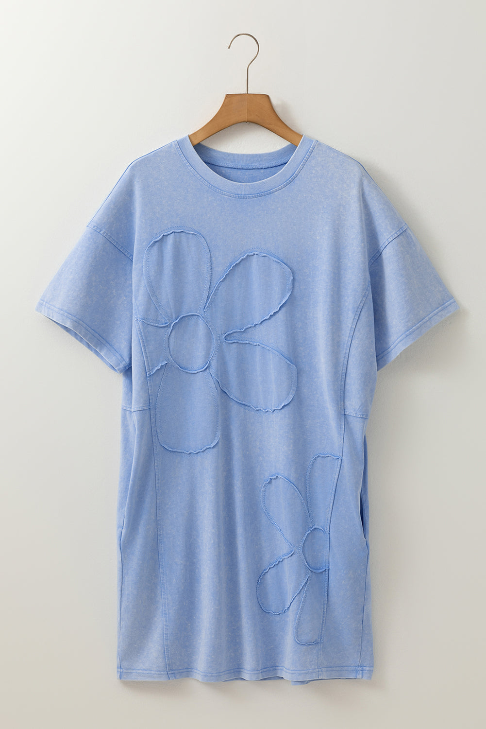 Sky Blue Mineral Wash Flower Patchwork Mini T Shirt Dress 18fc31c48ce82e17