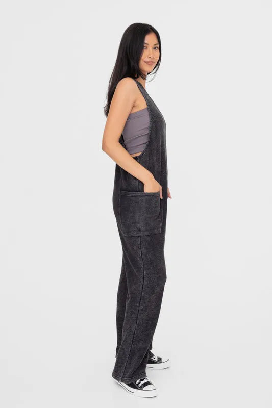 Mono B Mineral-Washed V Neck Overalls with Pockets 1924b9f2-4d4f-45a2-a52c-7ffd425eeebe-Max
