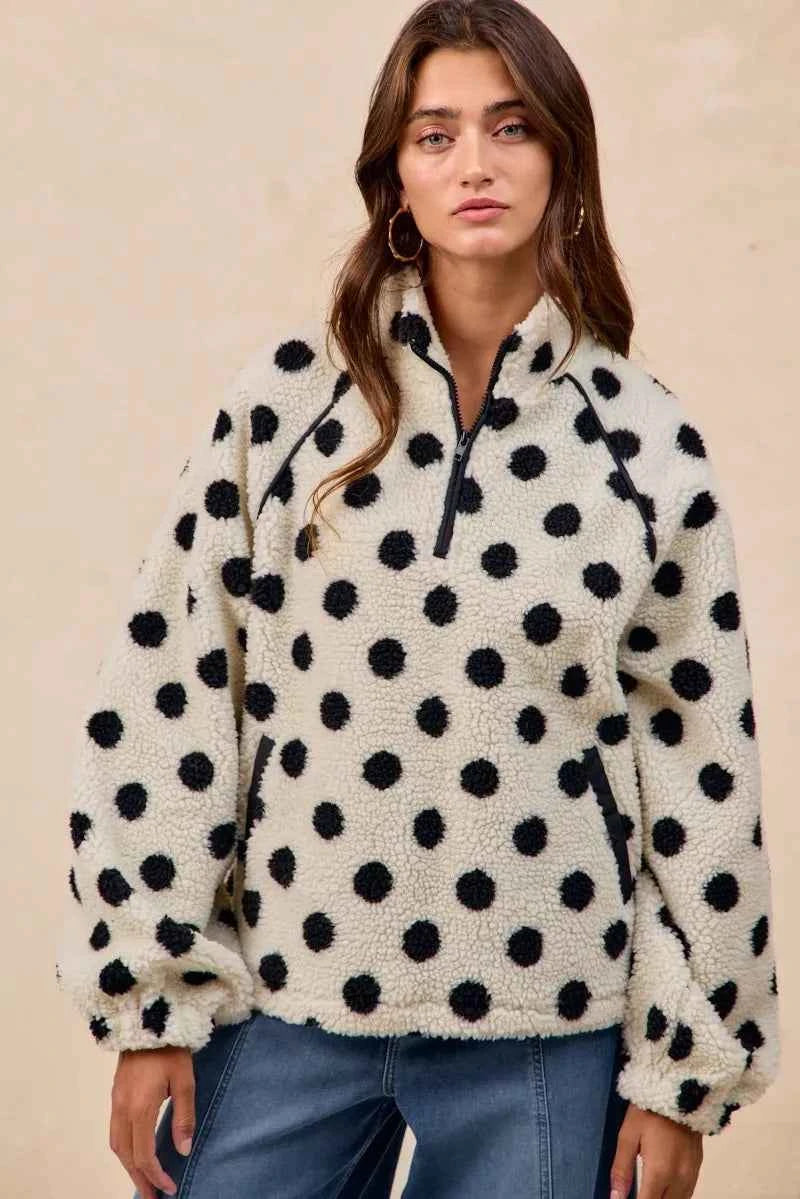 BiBi Polka Dot Sherpa Half Zip Up Top with Side Pocket 19396b09-ebde-4c1b-93a5-2f8cc3d2f0d1-Max-Origin