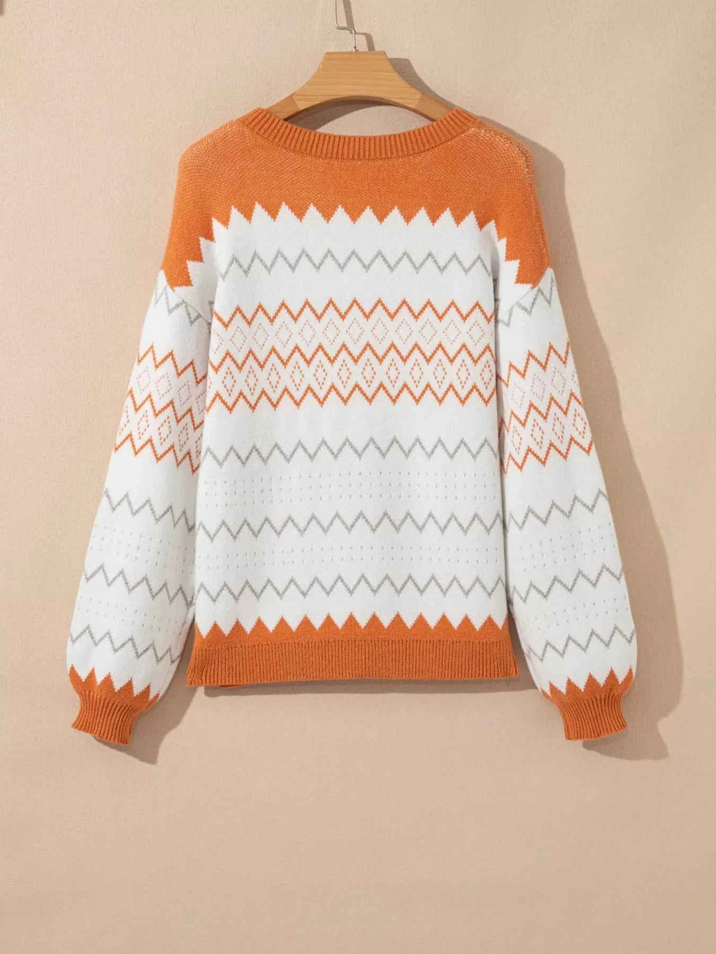 Zigzag Geometric Pattern Round Neck Sweater 1943110be29741fd9fddc37b1aaabefd-Max-Origin