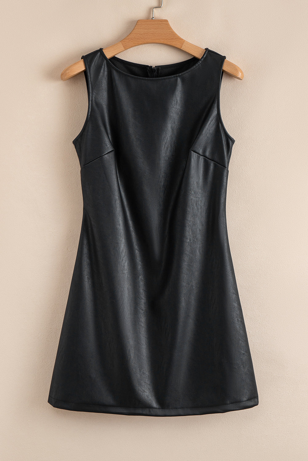 Coffee Faux Leather Sleeveless Round Neck Mini Dress 19553205d13da31d