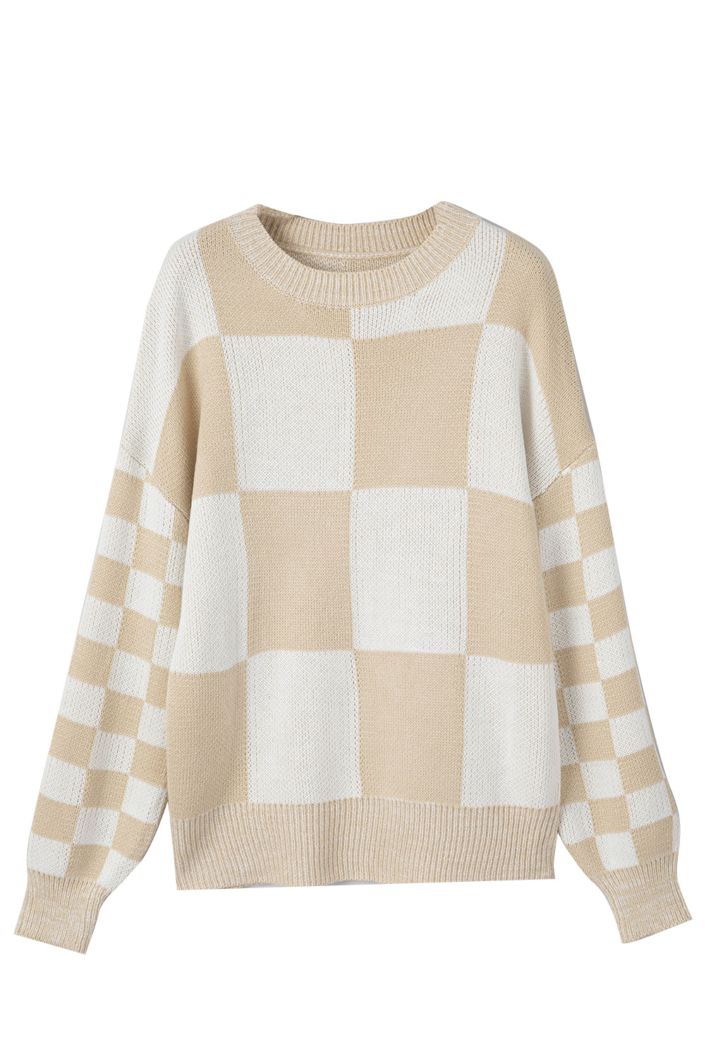 Flaxen Plaid Knitted Drop Shoulder Sweater 195adf2b9dba50fd
