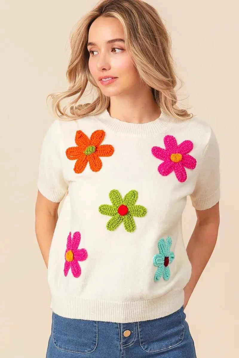 BiBi Crochet Flower Patch Sweater Top 19720341fd434388bbaba9390c3a86be-Max-Origin