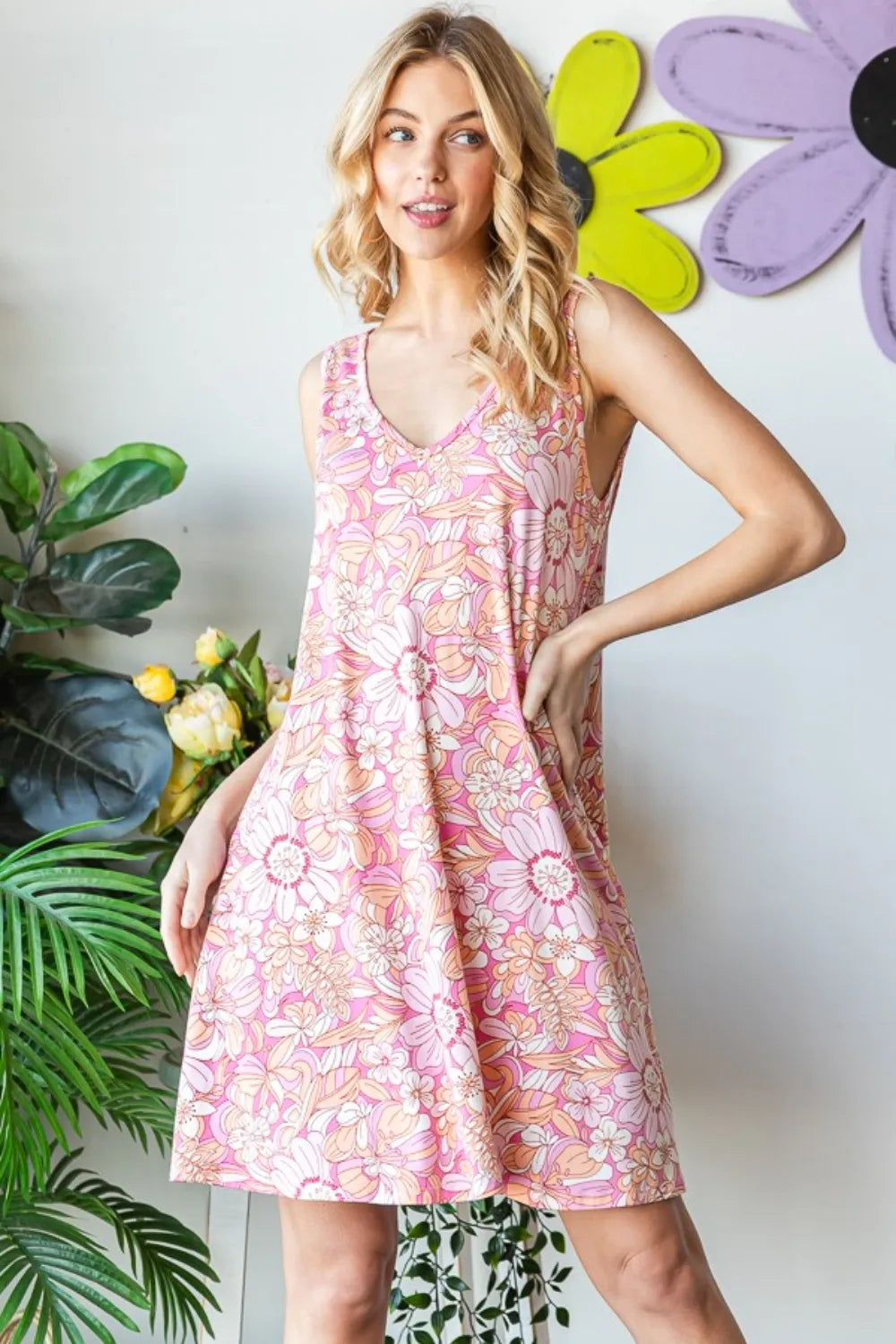 Heimish Full Size Floral V-Neck Tank Dress with Pockets 1972b860-defa-4aa5-b8f4-70b4d543ee83-Max