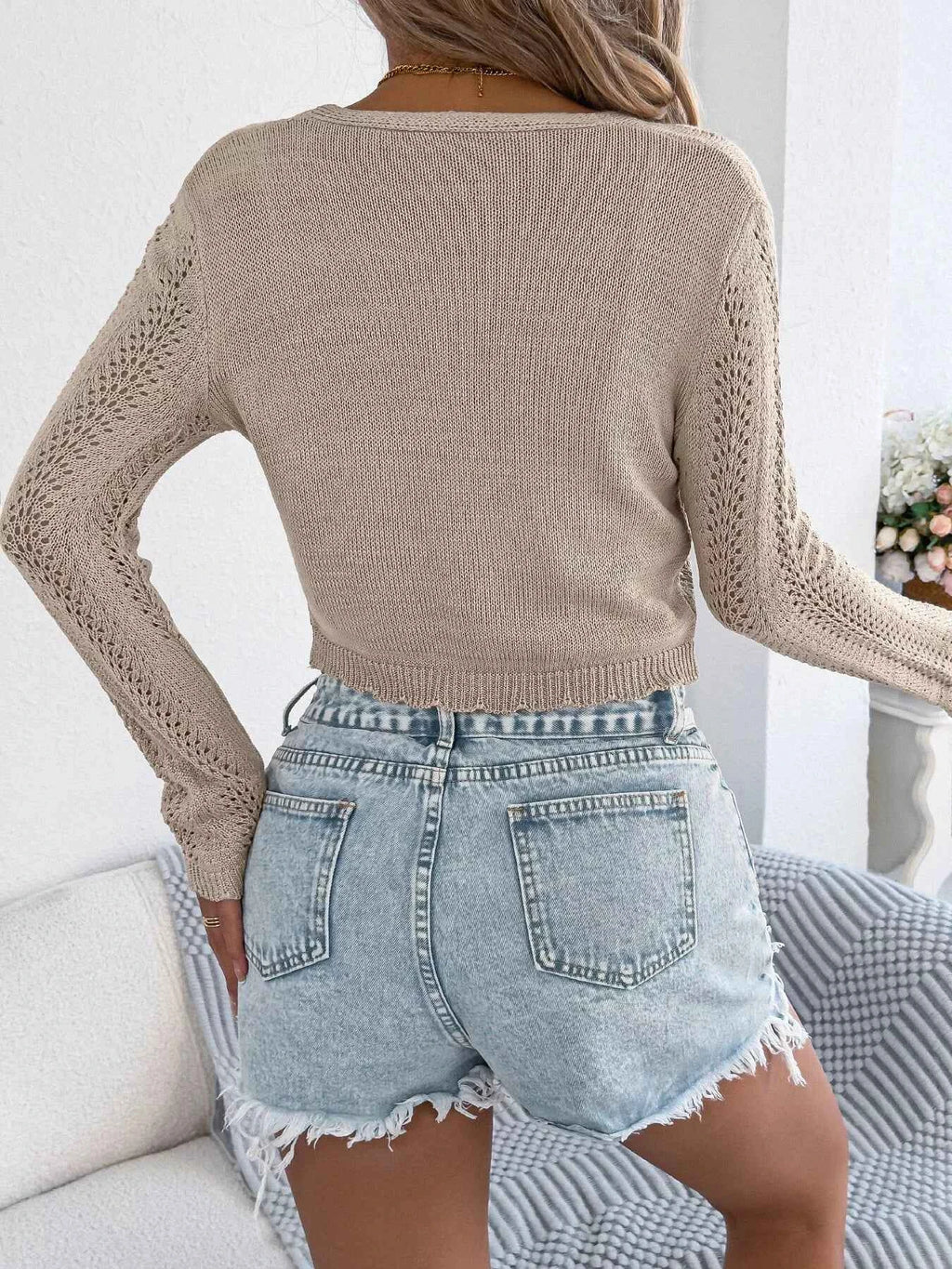 Openwork Tie Front Long Sleeve Cardigan 1974db2fee854f98ae883c0d8c48ea7b-Max-Origin