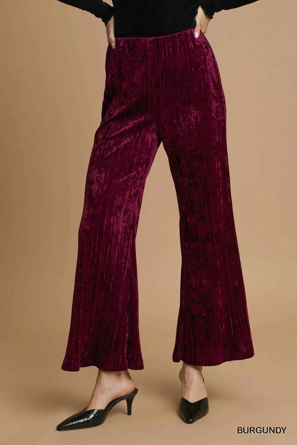Umgee Velvet Pleated Wide Leg Pants Burgundy 1988208a-6555-42e2-9024-ec2a10621495-Max-Origin
