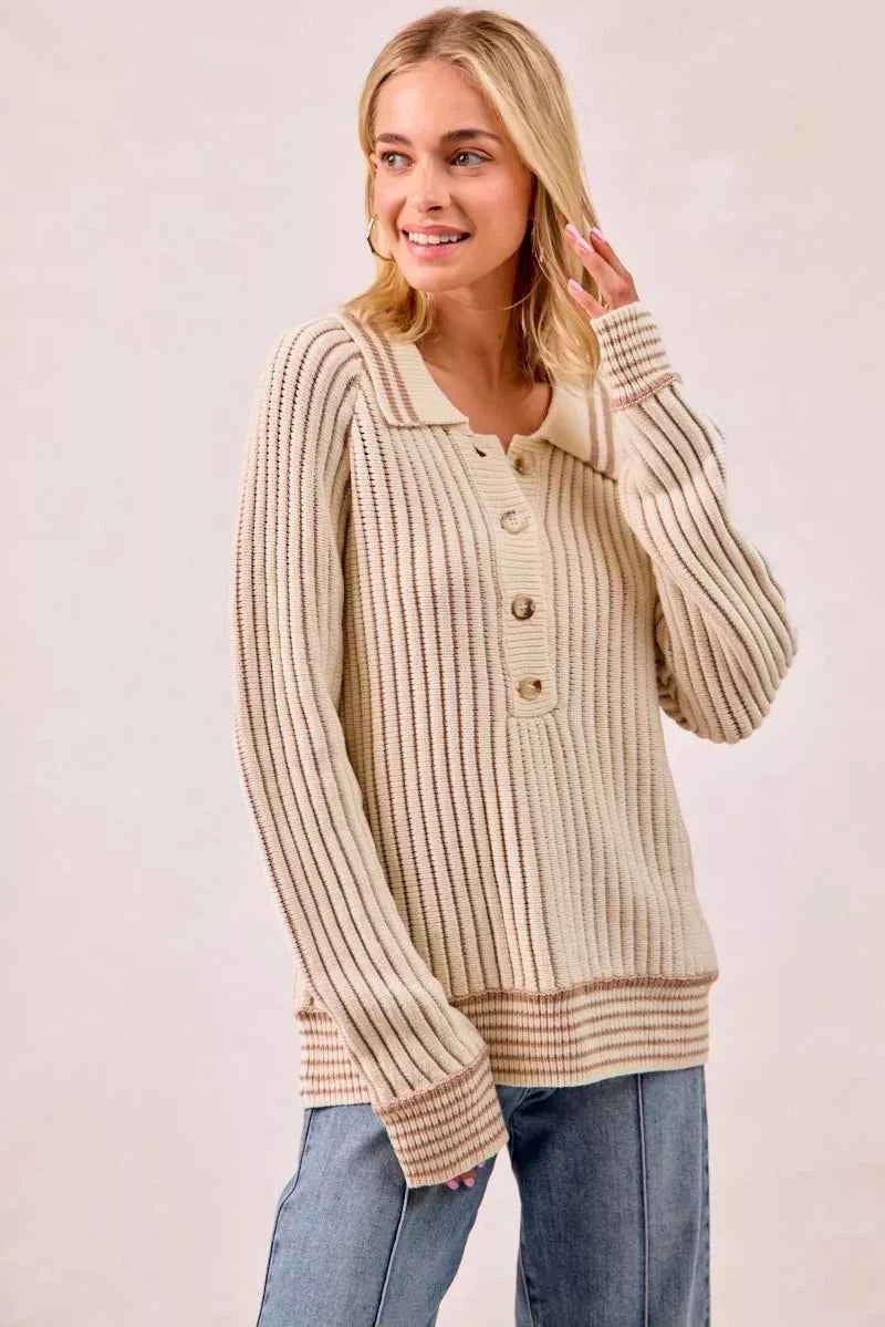 BiBi Half Button Ribbed Two Tone Sweater 198e05866639427d975420fbd47b05bf-Max-Origin