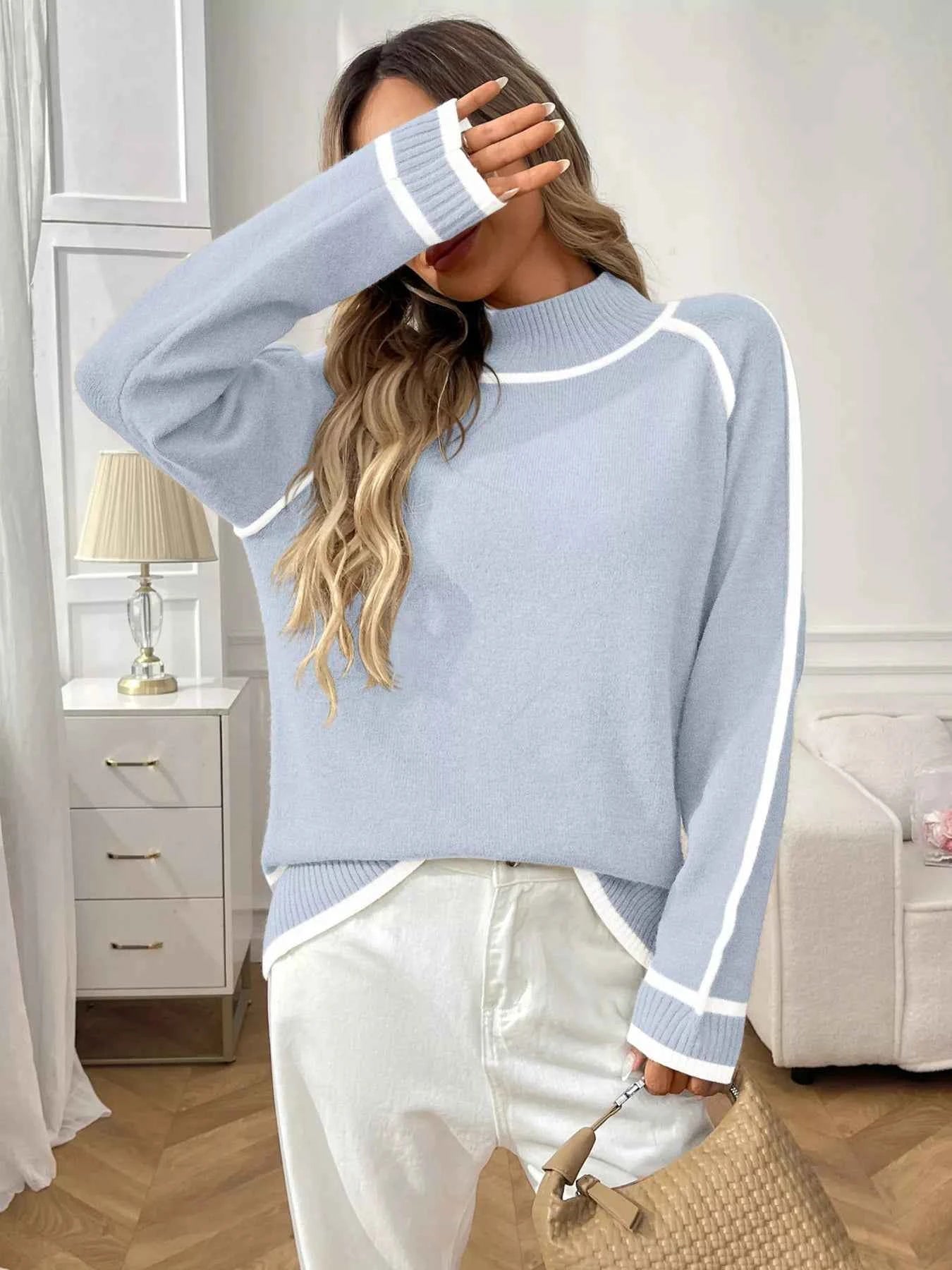 Contrast Trim Turtleneck Long Sleeve Sweater 19938e328f6a4450928ba7eb9990290d-Max-Origin