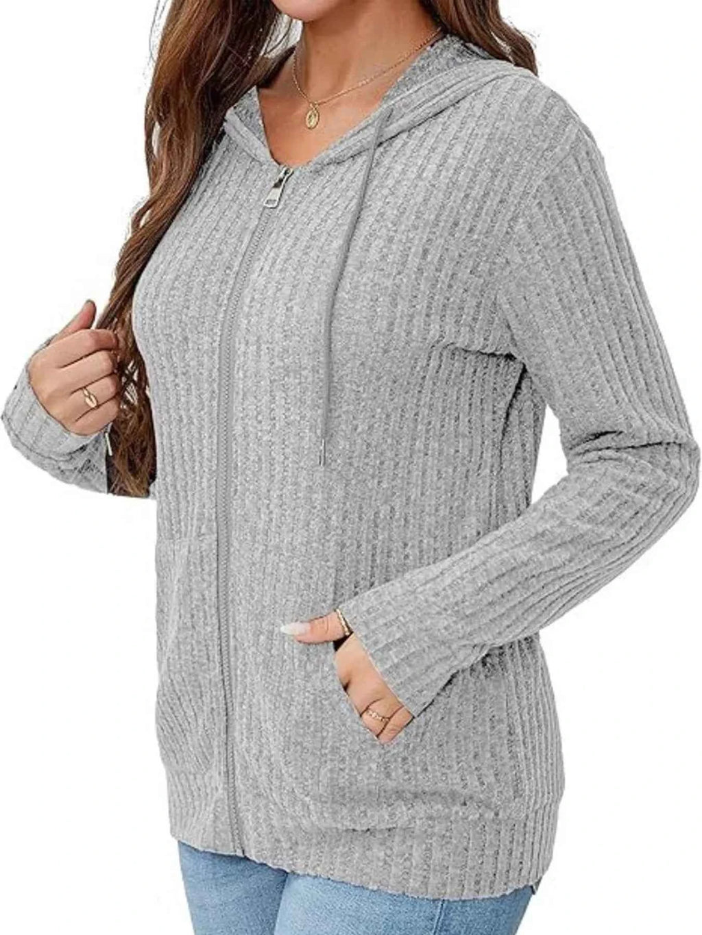 Ribbed Zip Up Hooded Outerwear 19964c4220144e7e833d8214f96a5471-Max-Origin