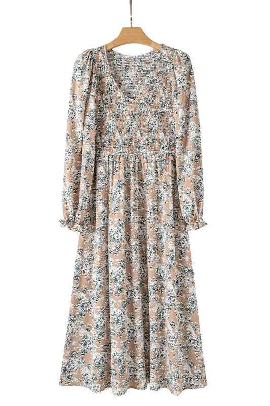 Floral Smocked Puff Sleeve Maxi Dress 19a11ee1-84ac-491e-b955-c89cf8176a52