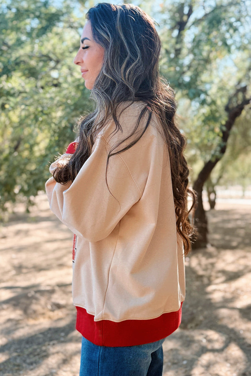 Oatmeal GAME DAY Letter Contrast Trim Baggy Sweatshirt 19a6814f24eb252f