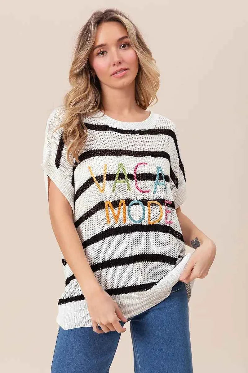 BiBi Vacay Mode Lettering Drop Shoulder Striped Sweater 19d35144c7ae43eb920b673f236dd4a0-Max-Origin