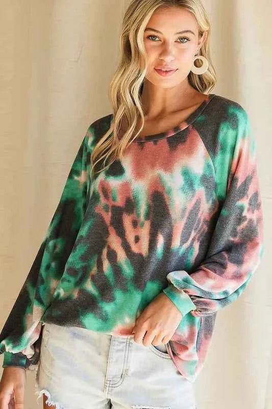 BiBi Tie Dye Print Terry Top with Puff Sleeves 19d52e0e3d95471a8ec944202c561a60-Max-Origin