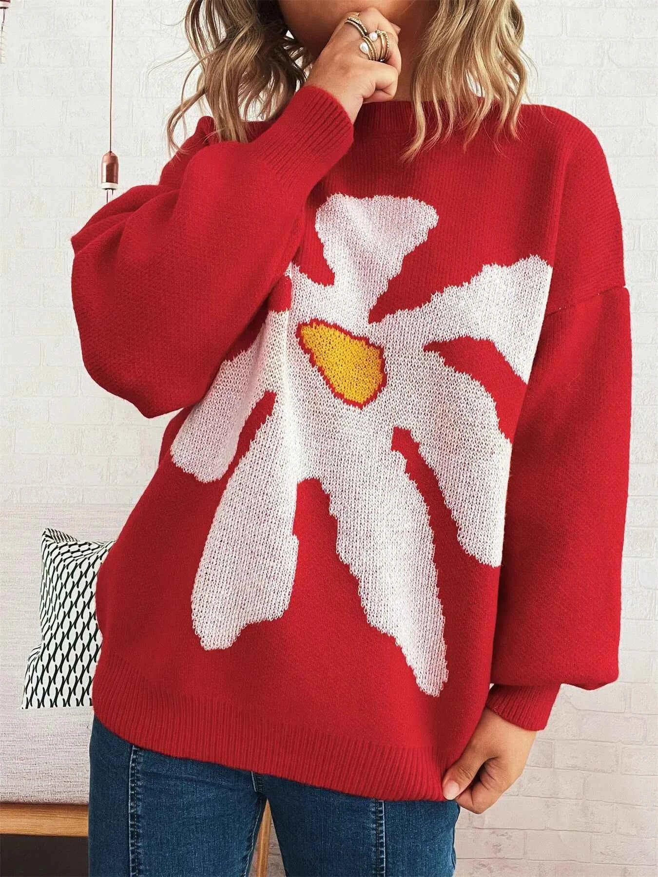 Flower Dropped Shoulder Sweater 19f0c19603db431487a1ab7f1ca2d31c-Max-Origin