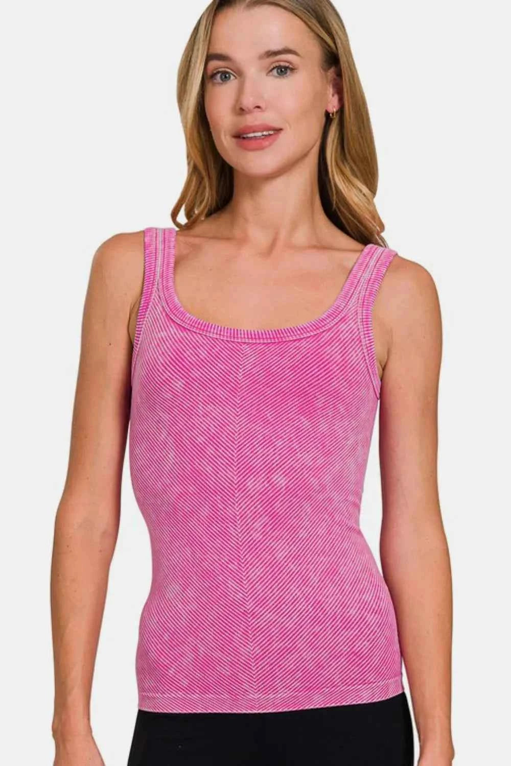 Zenana Ribbed Scoop Neck Tank Hot Pink 19f25054-2868-4a8c-8dc4-4783e213a2e8-Max