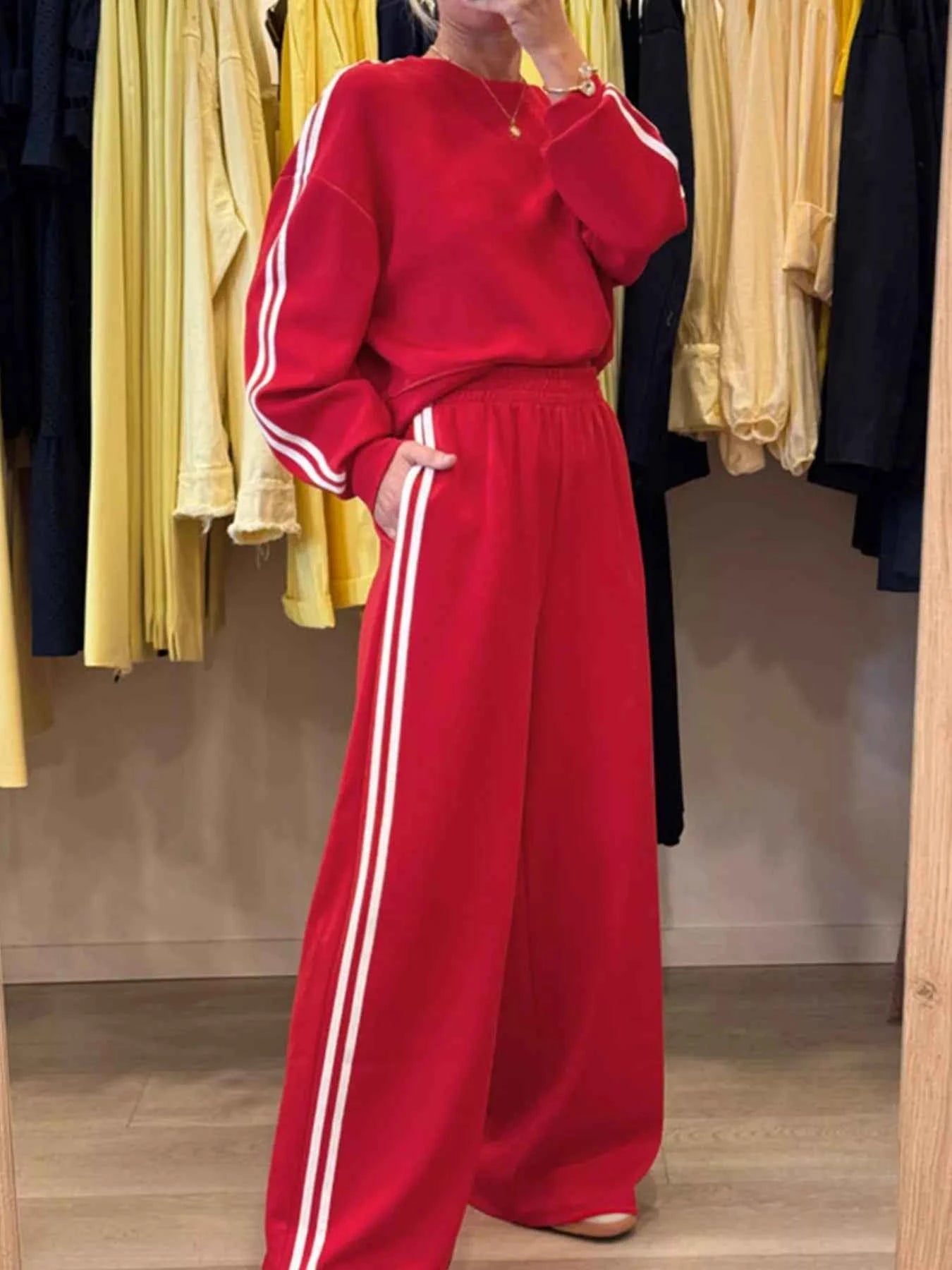 Striped Detail Crewneck Top and Elastic Sweatpants 2pcs Set Deep Rose 1a041b3c-de19-44a1-8660-26f53b2c8264-Max-Origin
