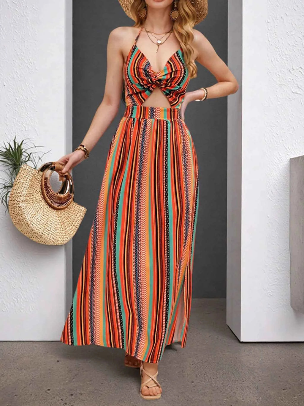 Striped Halter Maxi Dress with Cutout Detail 1a060886fc3442a7b186a7d509333efb-Max-Origin