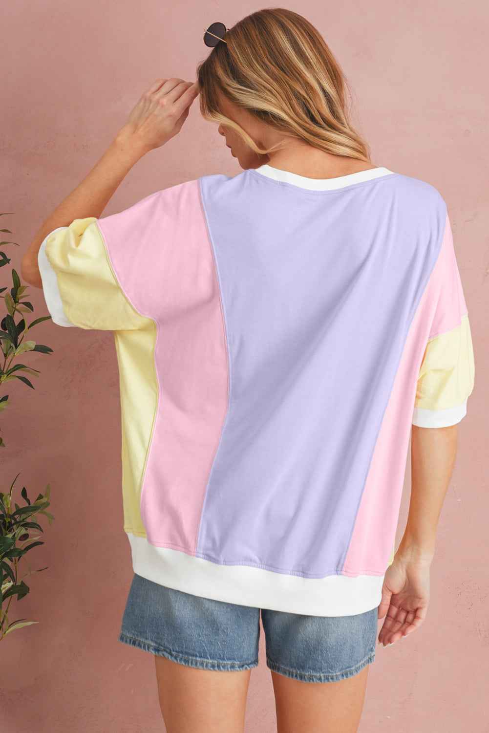 Purple Colorblock Patchwork Oversized T Shirt 1a07f9bb6ceefbe0