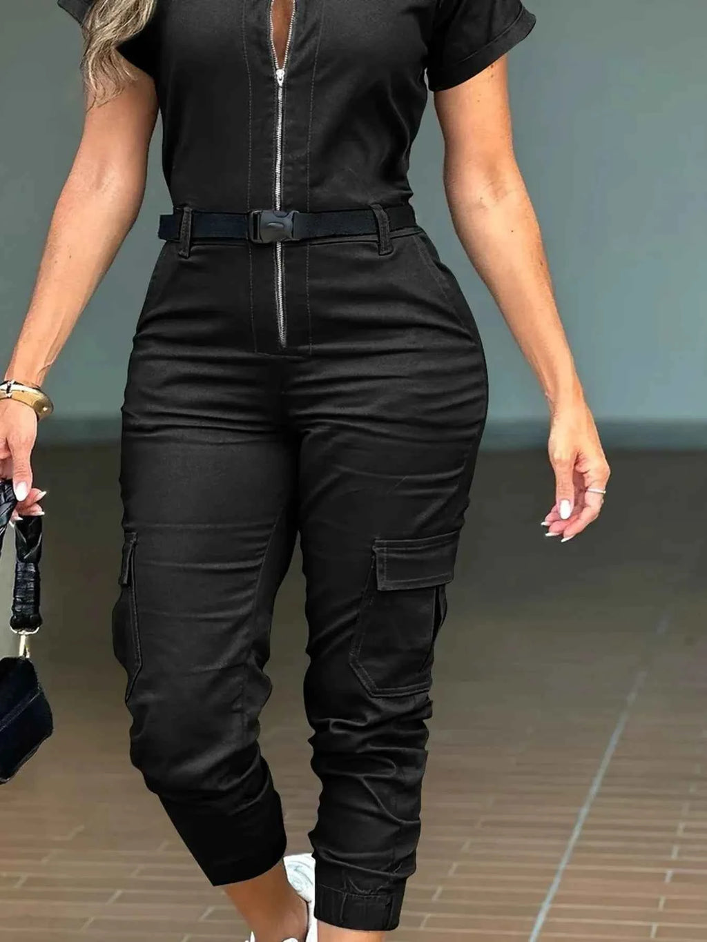 Zip Front Short Sleeve Jumpsuit 1a29217ee96f44ffabf4e2eed763cf94-Max-Origin