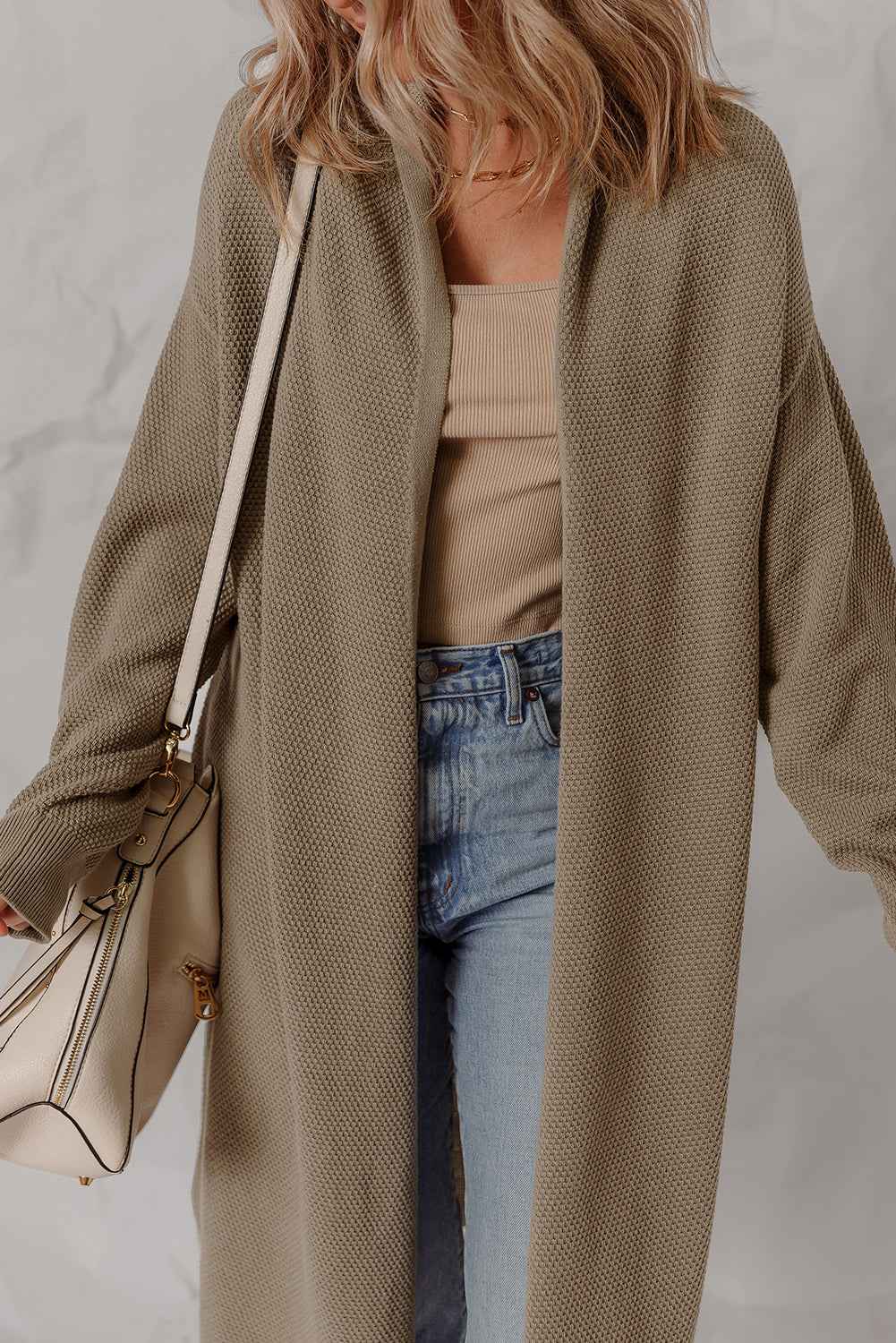 DUNE Solid Color Textured Knit Open Front Oversize Midi Sweater Cardigan 1a39f0c4fd67684c