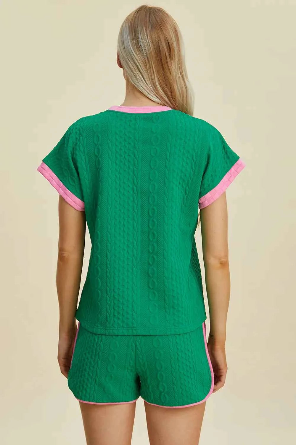 Double Take Full Size Texture Contrast T-Shirt and Shorts Set 1a517418-9647-4932-84bc-25f5b8f920f2-Max