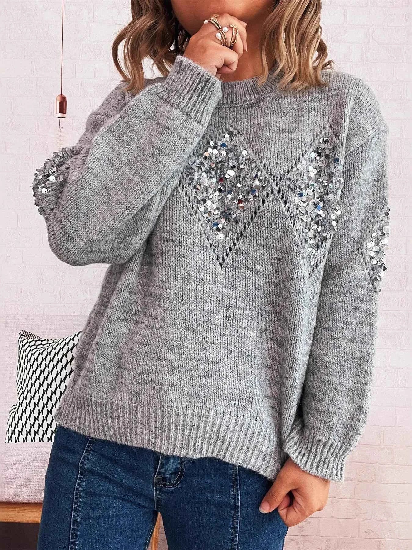 Sequined Diamond Pattern Oversized Sweater 1a517c47a0c1429f9c710b3d09fdba1f-Max-Origin