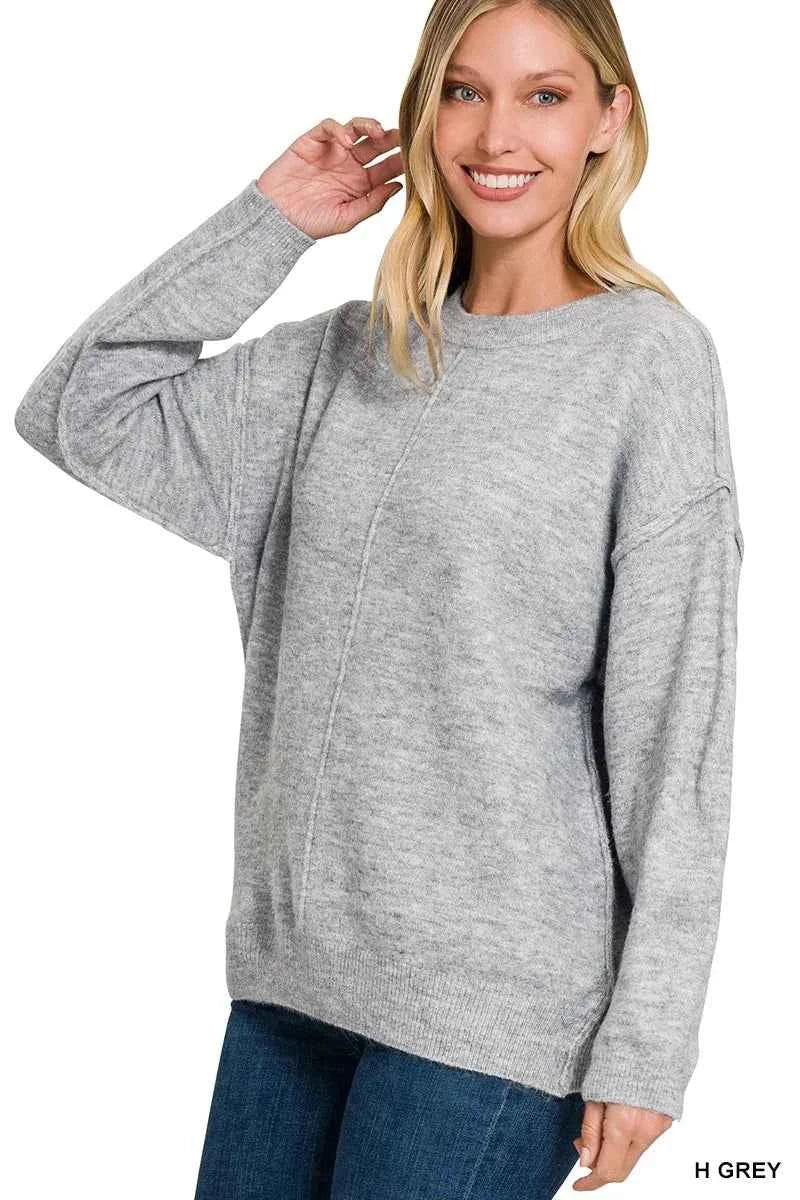 Zenana Melange Front Seam Round-Neck Sweater 1a51f154da554bc7a0bf83199900fa2b-Max-Origin