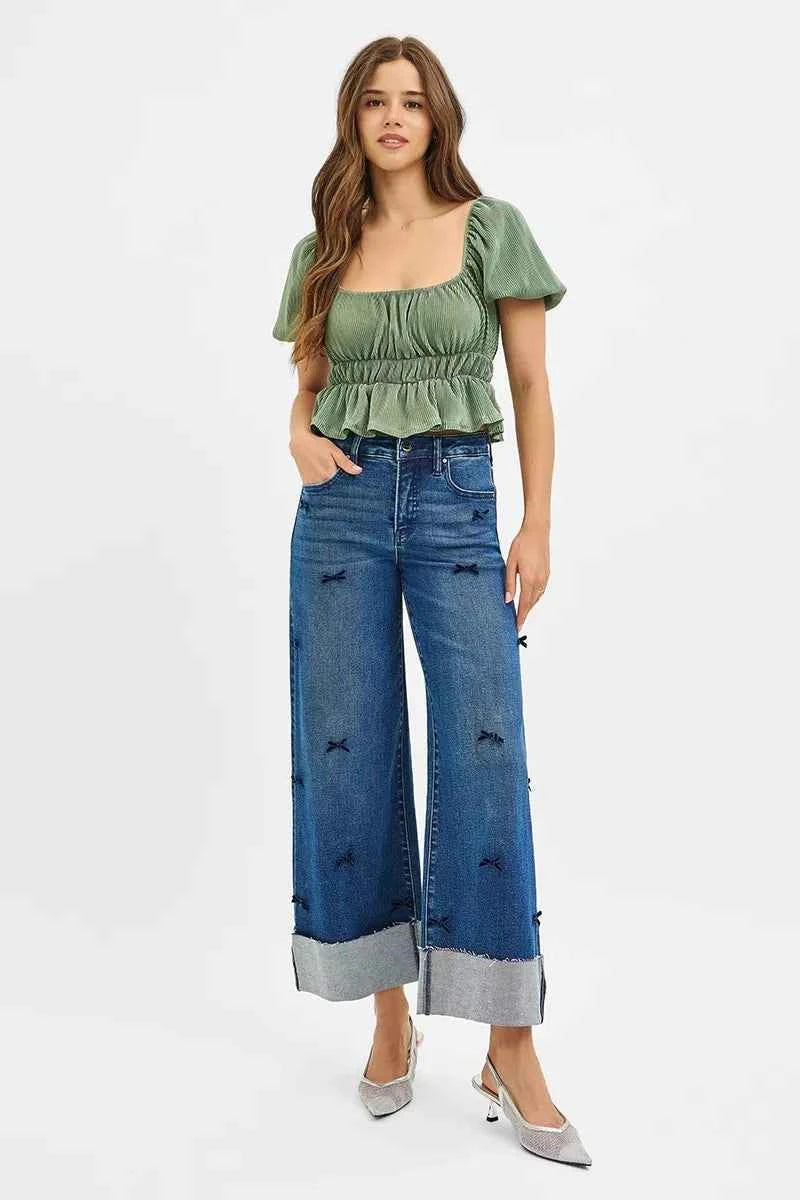 RISEN High Rise Crop Wide Leg Ribbon Detail Jeans 1a70e49650d441b9b36b011519096eac-Max-Origin