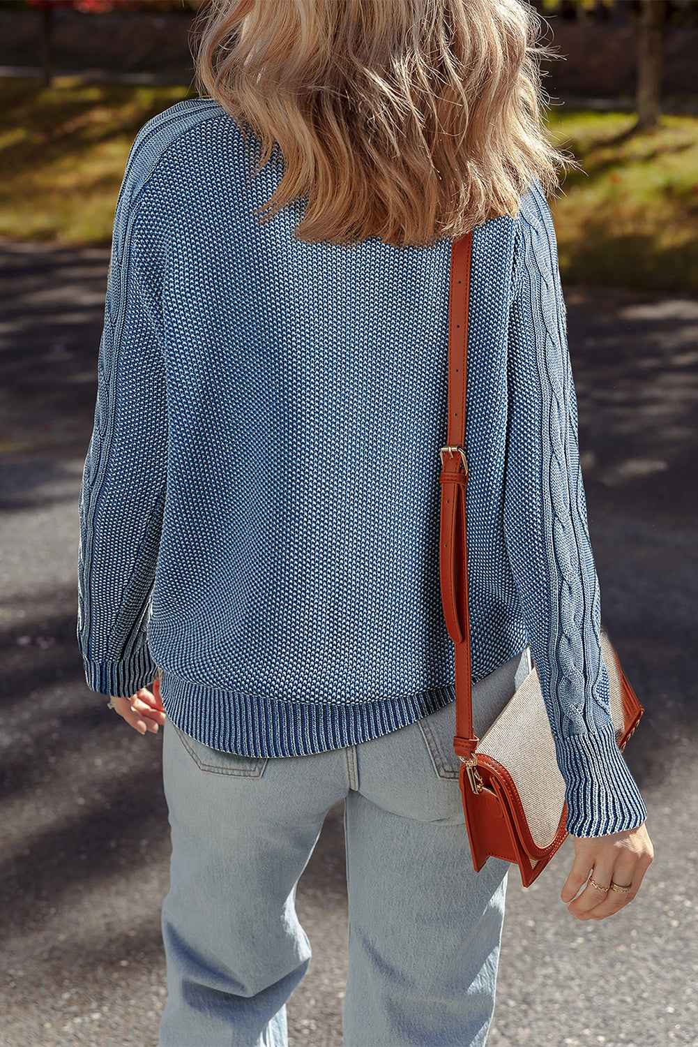 Ashleigh Blue Cable Knit Raglan Sleeve Casual Sweater 1a9bb2e732eb3238