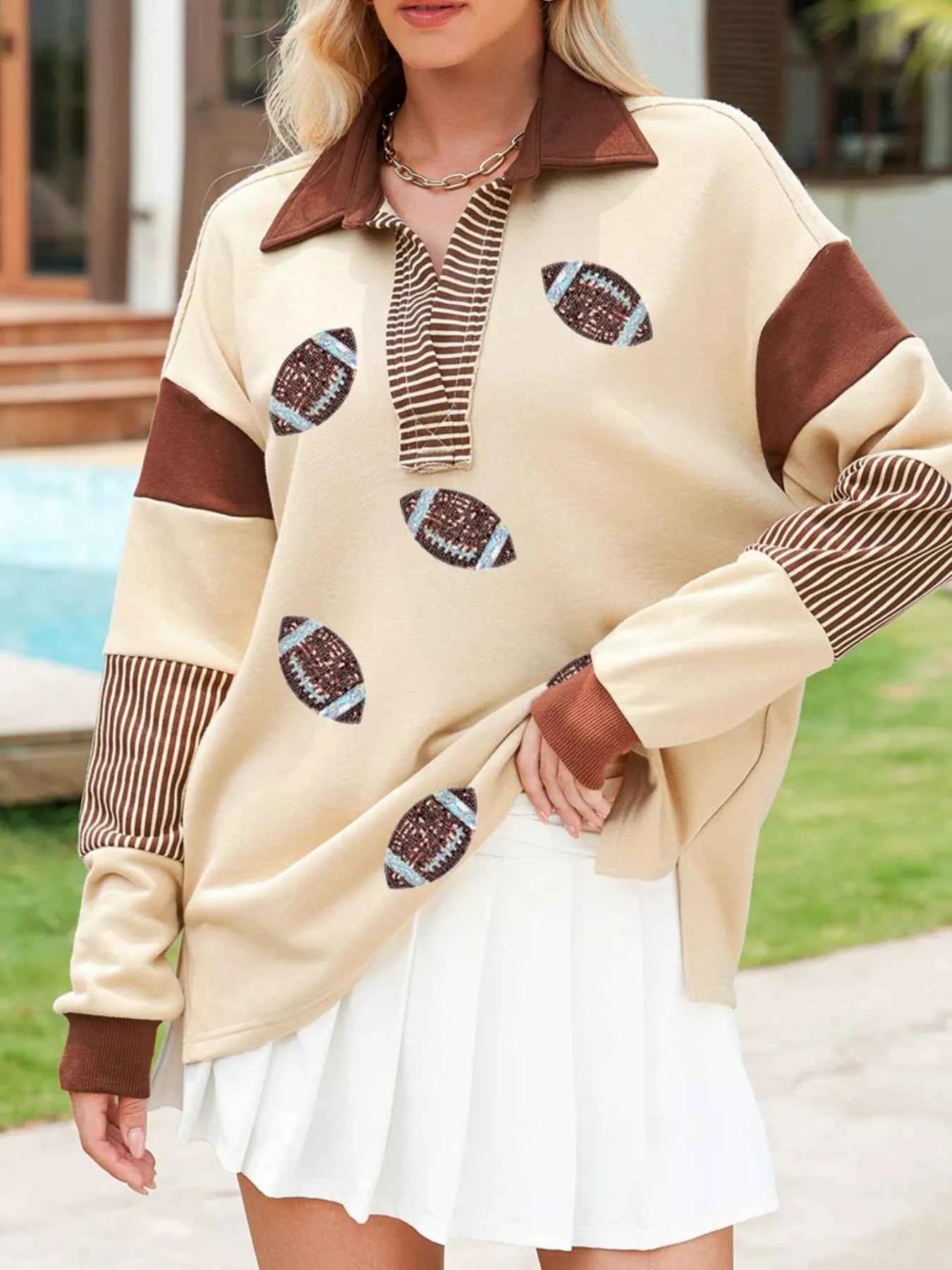 Color Block Striped Patchwork Sequin Rugby Graphic Polo Sweatshirt 1aa1a1c9-49be-4137-ac6d-d564b9e27bf7-Max-Origin