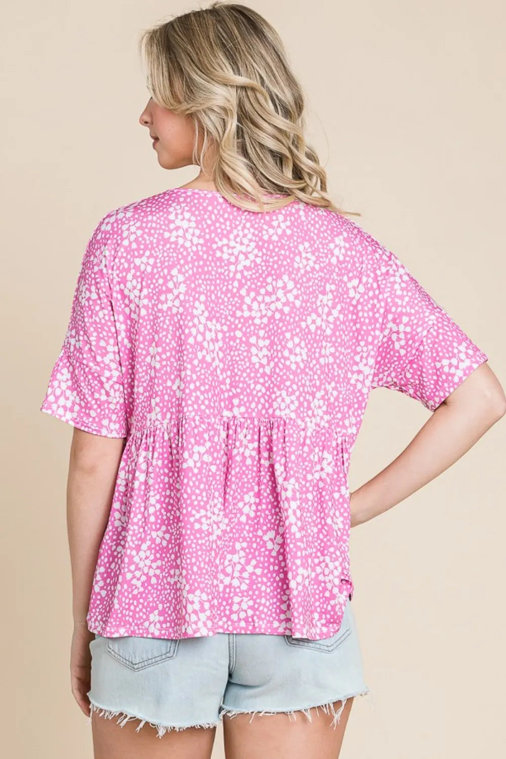 BOMBOM Floral Round Neck Peplum Blouse 1aafb4ac-ab42-4e69-a7c0-0051b2720a59-Max