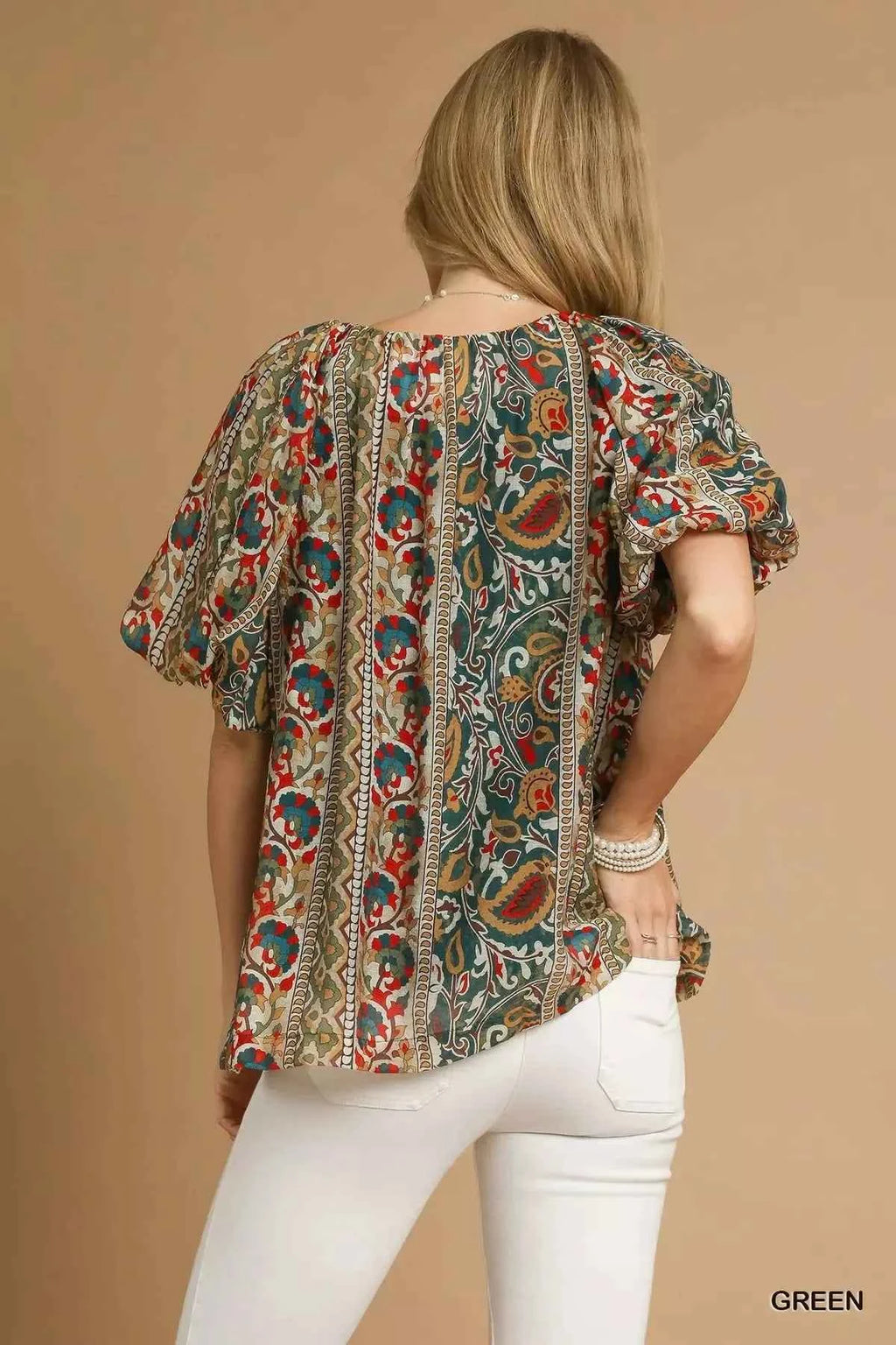 Umgee Boho Floral Stripe Puff Sleeve Blouse 1ac06ea5-7710-45dc-9587-4c60aca62495-Max-Origin