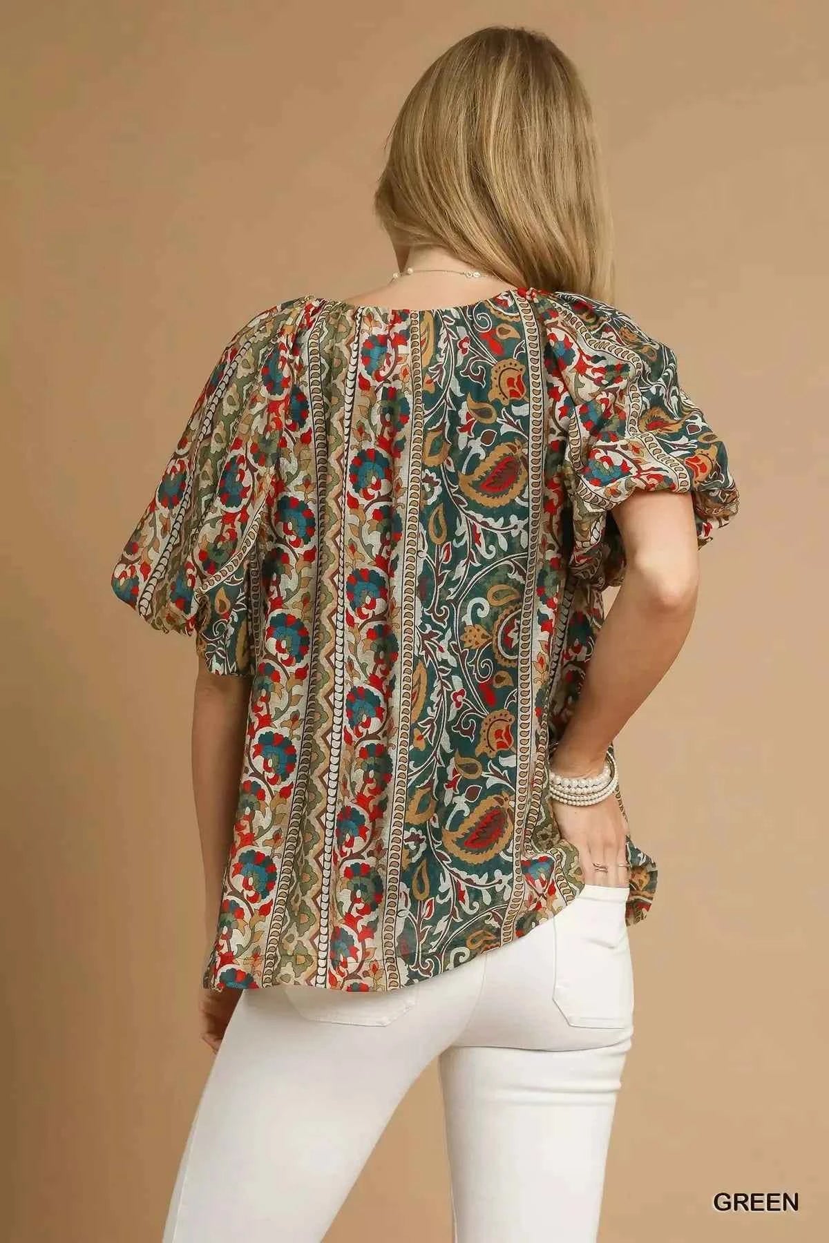 Umgee Boho Floral Stripe Puff Sleeve Blouse 1ac06ea5-7710-45dc-9587-4c60aca62495-Max-Origin